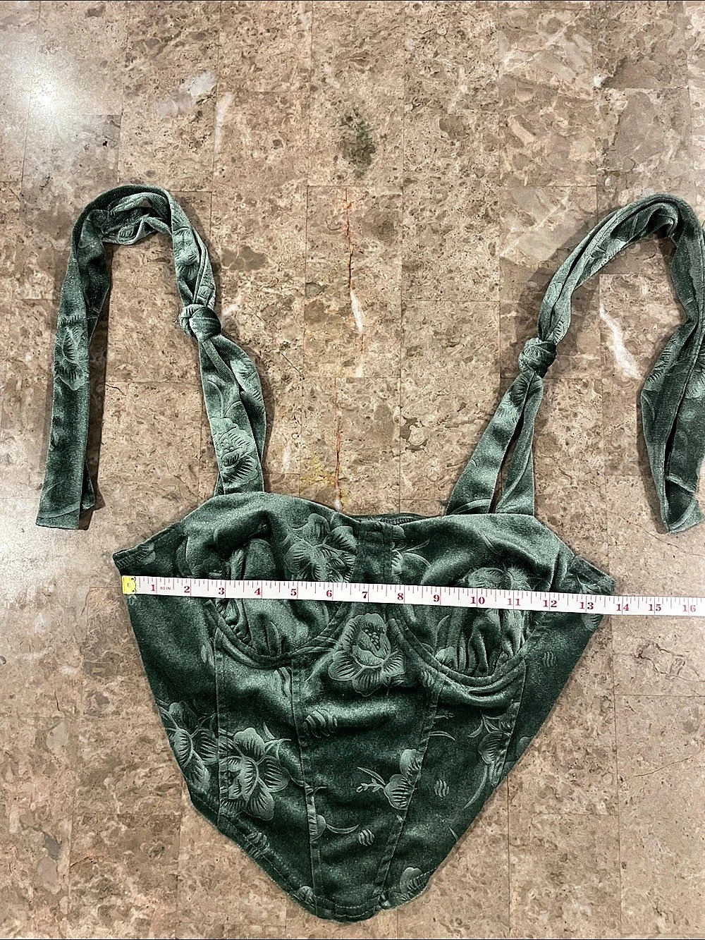 Fairycore Baddie CIDER Green Floral Embossed Sage Velvet Corset Top  M - Picture 8 of 9